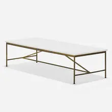 Irwin Collection coffee table, model 8715 by Paul McCobb, 1952, milk glass, brass, sold Feb 2020