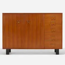cabinet, model 4937 by George Nelson & Associates, 1946, walnut, matte chrome-plated brass, sold Feb 2020