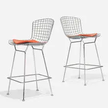 bar stools, pair by Harry Bertoia, chrome-plated steel, vinyl, sold Feb 2020
