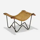 John Risley, Duyan stool, c. 1952, enameled steel, rattan, bamboo