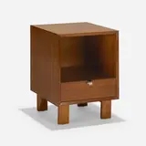 nightstand, model 4618 by George Nelson & Associates, 1946, walnut, aluminum, sold Feb 2020