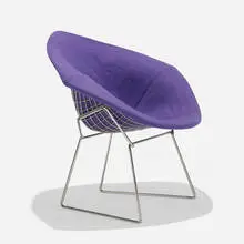 Diamond chair by Harry Bertoia, chrome-plated steel, upholstery, sold Feb 2020
