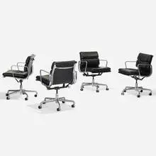 Charles and Ray Eames, Soft Pad Management Chairs, set of four, cast aluminum, leather, plastic