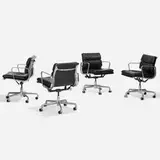 Soft Pad Management Chairs, set of four by Charles and Ray Eames, cast aluminum, leather, plastic, sold Feb 2020