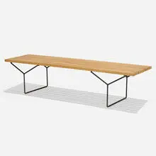slat bench by Harry Bertoia, ash, enameled steel, sold Feb 2020