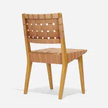 chair, model 666W by Jens Risom, 1941, stained birch, canvas, sold Feb 2020
