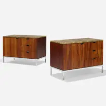 Florence Knoll, Executive Office cabinets, pair, rosewood, chrome-plated steel, marble