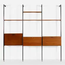CSS (Comprehensive Storage System) by George Nelson & Associates, 1959, walnut, enameled aluminum, aluminum, laminate, sold Feb 2020