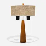 Paul McCobb, table lamp, model 2003, 1951, maple, enameled steel, burlap