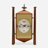 Baroque table clock, model 2255 by George Nelson & Associates, 1957, walnut, brass, glass, aluminum, enameled aluminum, sold Feb 2020