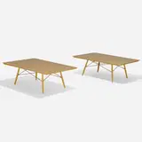Charles and Ray Eames, 50th Anniversary coffee tables, pair, 1949 / 1999, gold leaf over steel, enameled steel