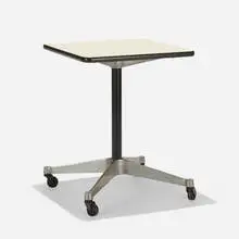 Herman Miller, typing table, c. 1960, aluminum, enameled steel, laminate over wood, rubber