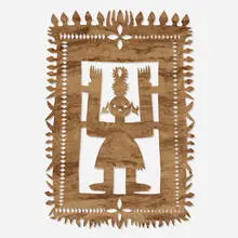cut-out from Textiles & Objects by Folk Art, c. 1965, hand-cut tree bark, sold Feb 2020