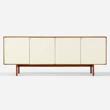 cabinet, model 541 by Florence Knoll, 1952, walnut, chrome-plated brass, sold Feb 2020