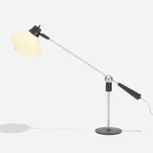 Gilbert Watrous, table lamp, c. 1955, aluminum, enameled steel, plastic, enameled aluminum, chrome-plated steel, enameled brass