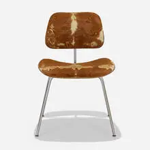 Charles and Ray Eames, DCM, 1946, molded ash plywood, chrome-plated steel, slunk skin, rubber