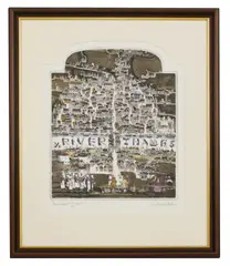 Untitled by Graham Clarke, from the History of Britain series hand-coloured etching with shaped top, sold Jan 2021