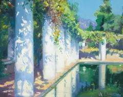 Julius Rolshoven, The Villa of El Fureidis, Santa Barbara, oil on canvas board
