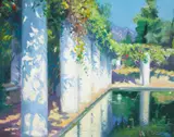 Julius Rolshoven, The Villa of El Fureidis, Santa Barbara, oil on canvas board