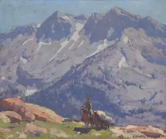 Edgar Alwin Payne, A Rider with Packhorses in the Sierras; A Sierra Lake (double-sided), oil on canvas