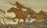Herman Gustav Struck, Wild Mustangs, oil on masonite