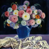 Helena Dunlap, Still Life with Zinnias, oil on canvas