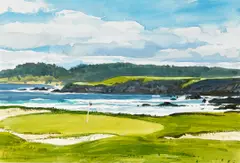 Ogden Pleissner, The 10th Green from the 11th Tee, Pebble Beach, watercolor and pencil on paper