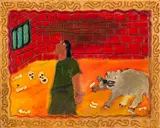 Carl A. Dixon, Daniel in the Lion's Den, 1986, paint and varnish on wood