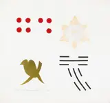 Tina Girouard, Good, Love, Medicine, Water, 1980, fabric and foil on paper