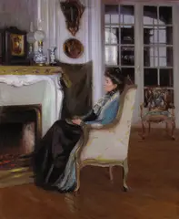 A Pensive Moment by Susan Watkins, oil on canvas, sold Dec 2005