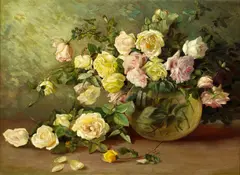 Marie Osthaus Griffith, A Still Life with Pink and Yellow Roses, oil on canvas