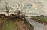 Sarah E. Melendy Westcott, A Village Along a River in Spring, 1853, oil on canvas