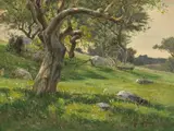 Trees and Wildflowers on a Hillside by Harvey O. Young, oil on paper board, sold Dec 2005