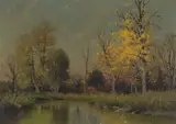 Charles Henry Eaton, Autumn Trees by a Pond, oil on canvas