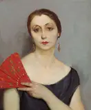 Abel George Warshawsky, A Portrait of a Lady with a Red Fan