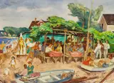 Henrik Martin Mayer, A Day at the Beach, 1941, pencil and watercolor on paper