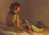 Joseph Henry Sharp, Crucita by Firelight