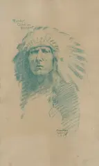 Norman Bel Geddes, A Portrait of Thunder Cloud, Blackfoot, 1913, green pencil on paper