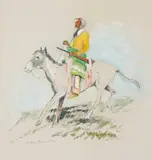 Laverne Nelson Black, An Indian on a Pinto Pony (Facing Left)