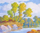 Autumn (Smoky Hill River, Kansas) by Birger Sandzén, 1946, oil on panel, sold Dec 2005