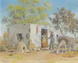 Elmer L. Boone, A Morning Visit, oil on canvas board