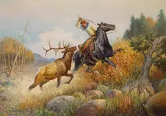 Robert Farrington Elwell, Attack in the Hills, oil on canvas