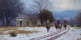 Martin Grelle, Three Cowboys Walking on a Wintry Road