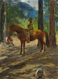 Karl Yens, Watching a Basket Weaver Beneath Half Dome, Yosemite, 1909, oil on canvas laid down