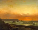 Gideon Jacques Denny, The Lighthouse at Point Arena with a Schooner Offshore, 1874, oil on canvas