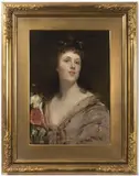 Václav Brožík, Portrait of a Young Woman with Flowers
