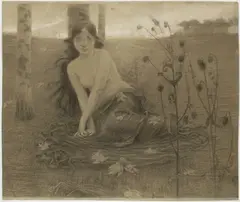 Karel Špillar, Sitting Girl, Around 1900, Charcoal, pastel, paper