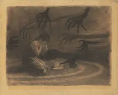 Jaroslav Panuška, The Frighteners, 1900, Charcoal, pencil, cardboard
