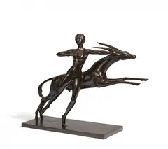 Fritz Behn, Diana mit Gazelle, Bronze, dunkelbraun patiniert