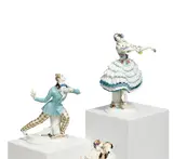 Meissen, 'Eusebius' und 'Chiarina' aus dem 'Russischen Ballett', Porzellan, polychrom staffiert, teilweise dezent gold konturiert.